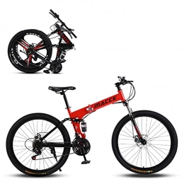 SHUI Bike Folding Mountain Bikes, 24 Inch 21 / 24 / 27 Speed Anti-Slip MTB, Fashion and Cool Bicycle Suitable for People With a Height of 140-170cm Red-21sp