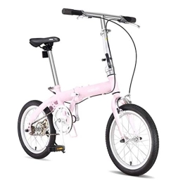 GDZFY Folding Bike GDZFY Adults Single Speed Folding Bike, 16in Mini Folding City Bicycle, Lightweight Foldable Bike Carbon Fiber Frame Pink 16in