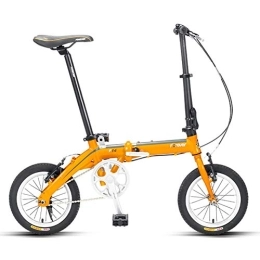 GJZM Bike GJZM Mini Folding Bike, Adults 14" Single Speed Foldable Bicycle, Junior School Students Light Weight Folding Bike, Lightweight Portable, Yellow