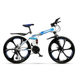 H-LML Bike H-LML Folding mountain bike 26 inch 30 speed men and women off-road racing double shock absorber bicycle six-knife folding bike, Blue