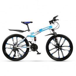 H-LML Bike H-LML Mountain folding bicycle 26 inch speed 27 speed men and women off-road racing double shock absorber bicycle ten knife wheel folding bike, Blue