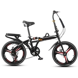 HFJKD Bike HFJKD 6-Speed Folding Bike, Ultra-Light High Carbon Steel Frame Foldable Bicycle, with Double Disc Brake, for Commuter Men And Women Students, Black