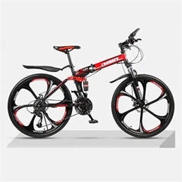 JHKGY Folding Bike JHKGY Folding Mountain Bike Bicycle, Mountain Bike for Adult Men And Women, High Carbon Steel Dual Suspension Frame Mountain Bike, Gears Folding Outroad Bike with 6-Spoke Rims, red, 24 inch 21 speed