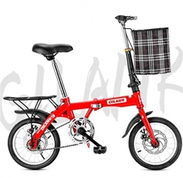 JIAWYJ Bike JIAWYJ YANGHAO-Adult mountain bike- Folding Bikes, 20" Lightweight Folding City Bicycle Bike Double Disc Brake with front basket and rear tailstock YGZSDZXC-04 (Color : Red, Size : 20Inch)