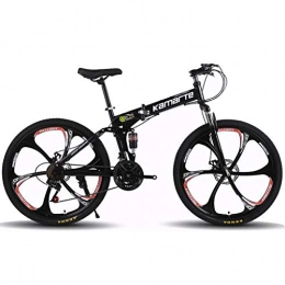 JLFSDB Folding Bike JLFSDB Mountain Bike 26" Foldable Mountain Bicycle, Women & Men, 21 / 24 / 27 Speeds, Carbon Steel Frame, Full Suspension, Disc Brake (Color : Black, Size : 21speed)