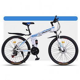 JLFSDB Folding Bike JLFSDB Mountain Bike 26" Foldable Mountain Bicycles 27 Speeds Women / Men MTB Bike Lightweight Carbon Steel Frame Full Suspension Disc Brake (Color : Blue)