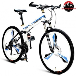 JLFSDB Folding Bike JLFSDB Mountain Bike, 26 Inch Foldable Bicycles 24 Speeds MTB Lightweight Carbon Steel Frame Disc Brake Full Suspension (Color : White)