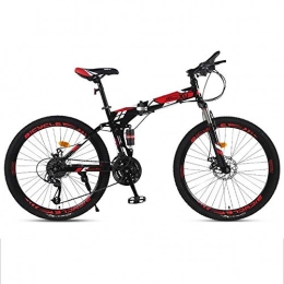 JLFSDB Folding Bike JLFSDB Mountain Bike, 26 Inch Foldable Hard-tail Mountain Bicycles, Carbon Steel Frame, Dual Suspension Dual Disc Brake (Color : Red, Size : 24-speed)