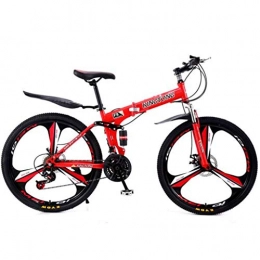 JLFSDB Folding Bike JLFSDB Mountain Bike 26 Inch Foldable Mountain Bicycles Lightweight Aluminium Alloy Frame 24 / 27 Speeds Full Suspension Disc Brake (Color : Red, Size : 27speed)