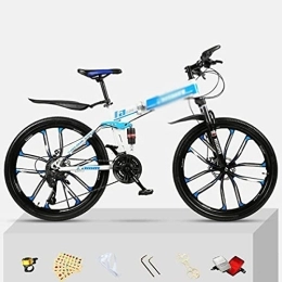 Kays Folding Bike Kays 26" All-Terrain Mountain Bike Folding Carbon Steel Frame 21 / 24 / 27-Speed Double Disc Brake Bicycle Hydraulic Shock Absorption Bike For Adult Or Teens(Size:24 Speed, Color:Blue)