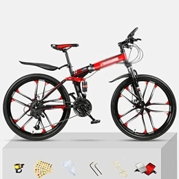 Kays Folding Bike Kays 26" All-Terrain Mountain Bike Folding Carbon Steel Frame 21 / 24 / 27-Speed Double Disc Brake Bicycle Hydraulic Shock Absorption Bike For Adult Or Teens(Size:24 Speed, Color:Red)