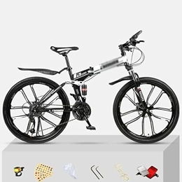 Kays Folding Bike Kays 26" All-Terrain Mountain Bike Folding Carbon Steel Frame 21 / 24 / 27-Speed Double Disc Brake Bicycle Hydraulic Shock Absorption Bike For Adult Or Teens(Size:24 Speed, Color:White)