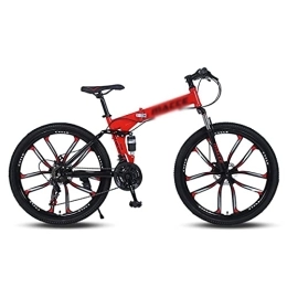 Kays Folding Bike Kays 26 In Foldable Mountain Bike High Carbon Steel Frame 21 / 24 / 27 Speed Foldable MTB Front Suspension Bike For Adults Mens Womens(Size:21 Speed, Color:Red)