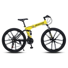 Kays Folding Bike Kays 26 In Foldable Mountain Bike High Carbon Steel Frame 21 / 24 / 27 Speed Foldable MTB Front Suspension Bike For Adults Mens Womens(Size:21 Speed, Color:Yellow)