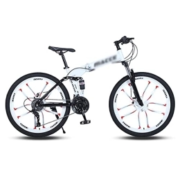 Kays Folding Bike Kays 26 In Foldable Mountain Bike High Carbon Steel Frame 21 / 24 / 27 Speed Foldable MTB Front Suspension Bike For Adults Mens Womens(Size:24 Speed, Color:White)