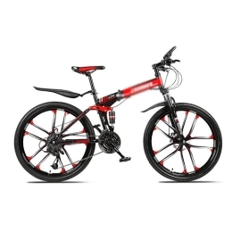 Kays Bike Kays 26 In Folding Mountain Bike 21 Speed Bicycle For Men Or Women MTB Foldable Carbon Steel Frame Frame With Dual Suspension(Size:21 Speed, Color:Red)