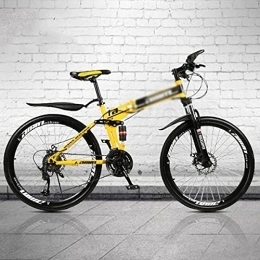 Kays Bike Kays 26 Inch 21 / 24 / 27 Speed Folding Mountain Bike High Carbon Steel Full Suspension MTB Bicycle For Adult Double Disc Brake Outroad Mountain Bicycle For Men Women(Size:21 Speed, Color:Yello)