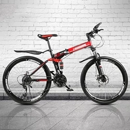 Kays Folding Bike Kays 26 Inch 21 / 24 / 27 Speed Folding Mountain Bike High Carbon Steel Full Suspension MTB Bicycle For Adult Double Disc Brake Outroad Mountain Bicycle For Men Women(Size:24 Speed, Color:Red)