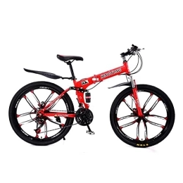 Kays Folding Bike Kays 26 Inch Foldable Mountain Bike Carbon Steel 21 Speeds With Shock-absorbing Front Fork Foldable Men MTB Bicycle For Men Woman Adult And Teens, Multiple Colors(Color:Red)