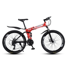 Kays Folding Bike Kays 26 Inch Folding Mountain Bike 21 / 24 / 27 Speed High-Tensile Carbon Steel Frame MTB Dual Disc Brake Mountain Bicycle For Men And Women(Size:21 Speed, Color:Red)