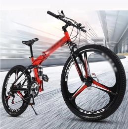 Kays Folding Bike Kays 26" Mens Mountain Bike Folding Carbon Steel Frame With Lockable Suspension Fork 21 / 24 / 27 Speed With Mechanical Disc Brake(Size:21 Speed, Color:Red)