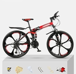 Kays Folding Bike Kays Folding Mountain Bike 21 / 24 / 27 Speed 26 Inches Wheels Dual Disc Brake Steel Frame MTB Bicycle For Men Woman Adult And Teens(Size:21 Speed, Color:Red)