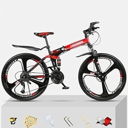Kays Bike Kays Folding Mountain Bike 21 / 24 / 27 Speed Bicycle Front Suspension MTB Foldable Carbon Steel Frame 26 In 3 Spoke Wheels For A Path, Trail & Mountains(Size:21 Speed, Color:Red)