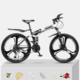 Kays Bike Kays Folding Mountain Bike 21 / 24 / 27 Speed Bicycle Front Suspension MTB Foldable Carbon Steel Frame 26 In 3 Spoke Wheels For A Path, Trail & Mountains(Size:21 Speed, Color:White)