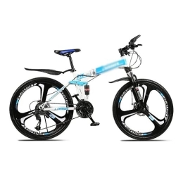 Kays Bike Kays Folding Mountain Bike 21 / 24 / 27-Speed Mountain Bicycle 26 Inches Wheels Dual Disc Brake Dual Suspension Bicycle(Size:21 Speed, Color:Blue)