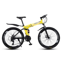 Kays Bike Kays Folding Mountain Bike 26 Inch Wheels With Double Shock Absorber Design 21 / 24 / 27 Speeds With Dual-disc Brakes For A Path, Trail & Mountains(Size:21 Speed, Color:Yellow)