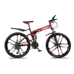 Kays Folding Bike Kays Folding Mountain Bike 26 Inches Wheels Dual Suspension Mountain Bicycle Carbon Steel Frame For Women Mens(Size:24 Speed, Color:Red)