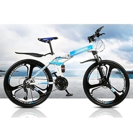 Kays Folding Bike Kays Folding Mountain Bike For Mens Womens Adults 21 / 24 / 27 Speeds Disc Brake Mountain Road Bicycles Carbon Steel Frame 26 Inches Wheel Mountain Bicycles(Size:21 Speed, Color:Blue)