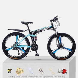 KNFBOK Folding Bike KNFBOK ladies mountain bike Mountain bike adult 21 speed thick steel frame folding bicycle 26 inch double shock off-road boys and girls Black and blue three-knife wheel