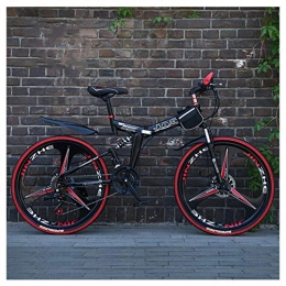 KXDLR Folding Bike KXDLR 26" Mountain Bike 21 Speed Shift Left 3 Right 7 Frame Shock Absorption 3 Spoke Wheel Mountain Bicycle with Double Disc Brake, Black