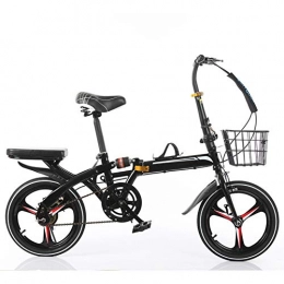 KXDLR Bike KXDLR Folding Bike 16 Inch Women's Variable Speed Shock Absorber Adult Super Light Children's Student Bicycle with Basket And High Carbon Steel Frame, Black