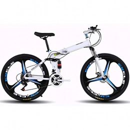 KXDLR Folding Bike KXDLR Folding Bike, 21 Speed, 26 Inch, Bike Dual Suspension, Dual Disc Brake, Mountain Bike Fender, Carbon Steel Frame, Seat Height Adjustable, White