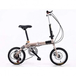 KXDLR Bike KXDLR Folding Bike-Lightweight Aluminum Frame 14" Folding Bike with Double Disc Brake And Fenders, Gold