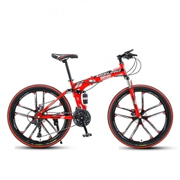 LHQ-HQ Bike LHQ-HQ 26" Magnesium Alloy Wheel 27 Speed Folding Mountain Bike High-Carbon Steel Frame Adult Bike Dual-Suspension Dual Disc Brake, D