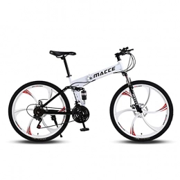 LHQ-HQ Folding Bike LHQ-HQ Adult Folding Mountain Bike, 26" Wheel, 30 Speed, Dual-Suspension, High-Carbon Steel Frame, Dual Disc Brake, Loading 120 Kg Suitable for Height 5.2-6Ft, White