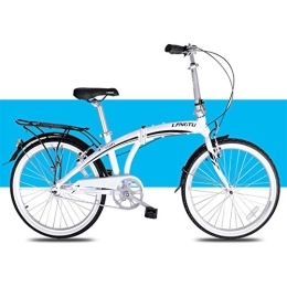 WJSW Bike Light Folding Bike, Adults Men Women Folding Bikes, 24" Single Speed Folding City Bike Bicycle, Aluminum Alloy Bicycle with Rear Carry Rack, White