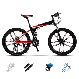 SHIN Folding Bike Lightweight Folding MTB Bike, Foldable City Commuter Bicycles, 7 Speed Mens Womens Mountain Bike, 24 Inches 26 Inches Bicycle with Double Disc Brake / Red / 24