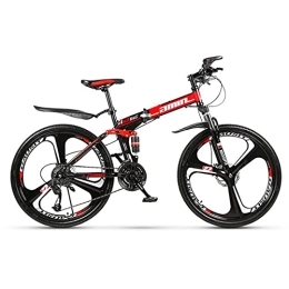 LIUXR Folding Bike LIUXR 26 inch Folding Mountain Bike, 21 / 24 / 27 Speed Full Suspension MTB Bicycle for Adult, Double Disc Brake Outroad Mountain Bicycle for Man / Woman / Teenager, Red_27 Speed