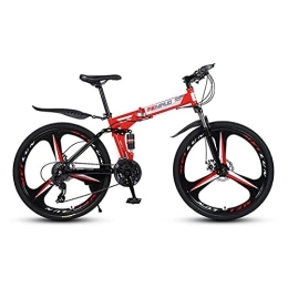 LIUXR Folding Bike LIUXR Folding Mountain Bikes, 21-27 Speed Double Disc Brake MTB Bikes, Full Suspension 26 Inches Anti-Slip Bicycle, for Man / Woman / Teenager, Red_24 Speed