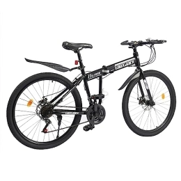 LUNICASHA Bike LUNICASHA 26 Inch Adult Folding Mountain Bike, 21 Speed Mountain Bicycle, Mens and Womens Foldable MTB Bicycle, Foldable Mountain Bikes with Dual Disc-Brake, Adjustable Heigh, Black & White