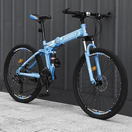 LZHi1 Folding Bike LZHi1 26 Inch Mountain Bike Folding Adult Bike, 30 Speed High Carbon Steel Suspension Fork Mountain Trail Bicycle, Urban Commuter City Bicycle With Dual Disc Brakes(Color:Blue)