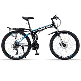 LZHi1 Folding Bike LZHi1 27 Speed 26 Inch Folding Mountain Bike With Full Suspension, Adult Mountain Bicycle With Dual Disc Brake, High Carbon Steel City Road Frame Commuter Bike(Color:Black blue)