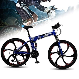 LZQBD Folding Bike LZQBD ZENGQIANGJING Folding Mountain Bike Bicycle, Double Shock-Absorbing, Variable Speed Portable City Bicycle Adult Student, 26 Inch 27-Speed, Blue (Color : Blue, Size : 26 inch 21 speed B)