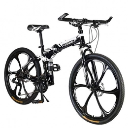 Minkui Bike Men's and women's folding cross-country mountain bikes Double shock-absorbing urban road racing 24 speeds One-wheeled wheels Front brakes Rear disc brakes-Six knives - black_30 speed