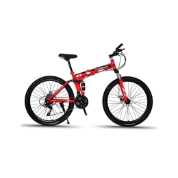  Bike Mens Bicycle High Carbon Steel Frame Off-Road Variable Speed Folding Mountain Bike Shock-Absorbing Disc Brake Adult Road Bike (Color : Blue) (Red)