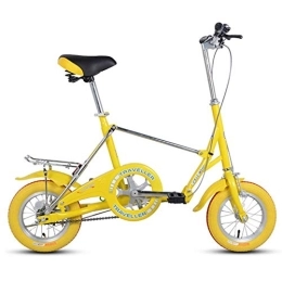 WJSW Bike Mini Folding Bikes, 12 Inch Single Speed Super Compact Foldable Bicycle, High-carbon Steel Light Weight Folding Bike with Rear Carry Rack, Yellow